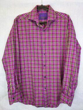 Hawes & Curtis Chelsea Shirt Men's M Multicolor Plaid Long Sleeve Pastel Casual